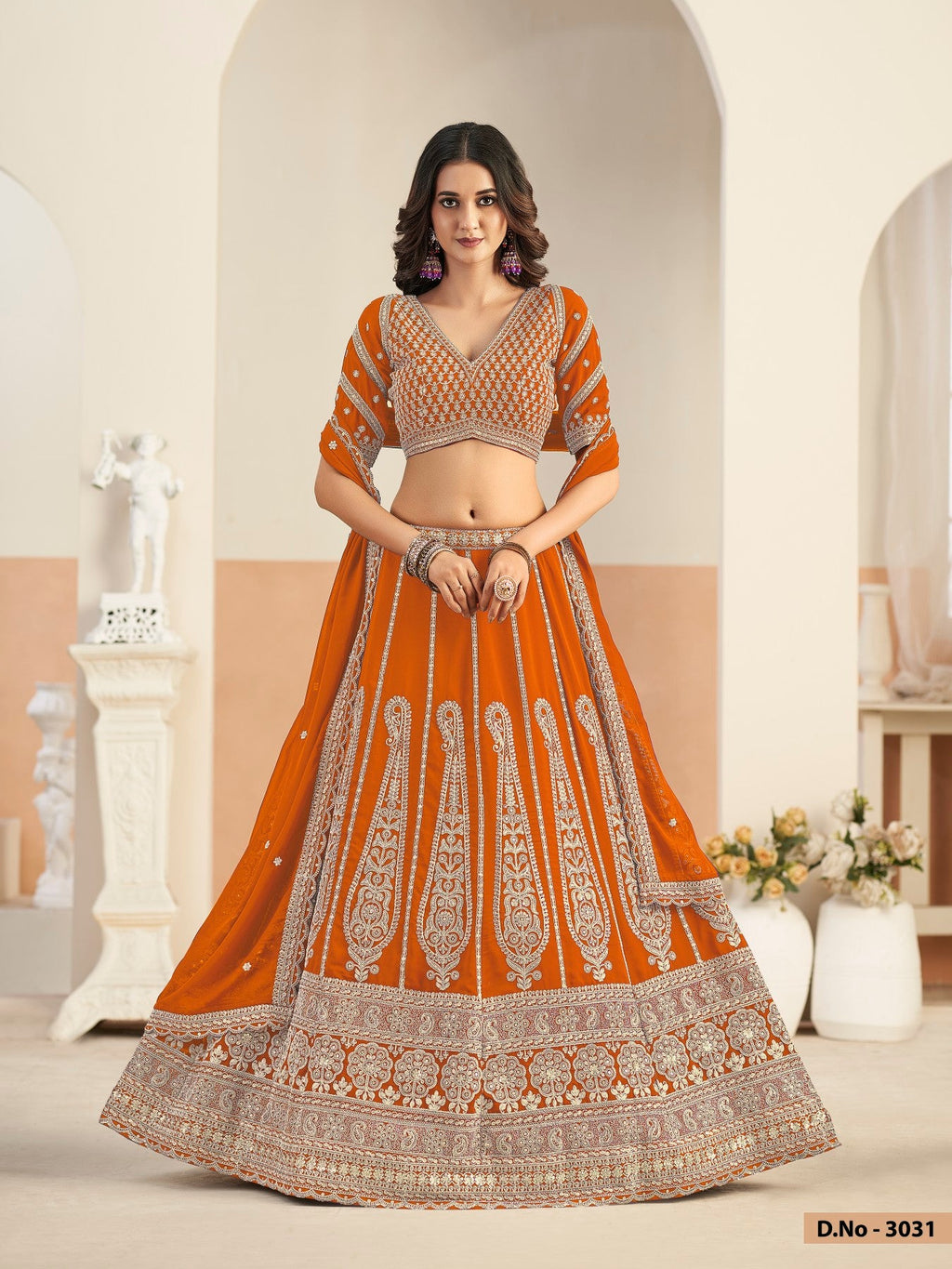 Anaita Orange Faux Georgette Lehenga Choli With Sequence Work | Grocsy