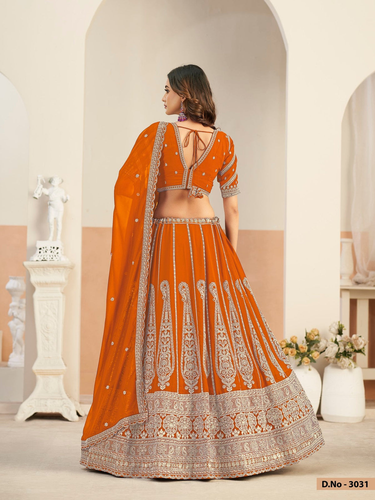 Anaita Orange Faux Georgette Lehenga Choli With Sequence Work | Grocsy