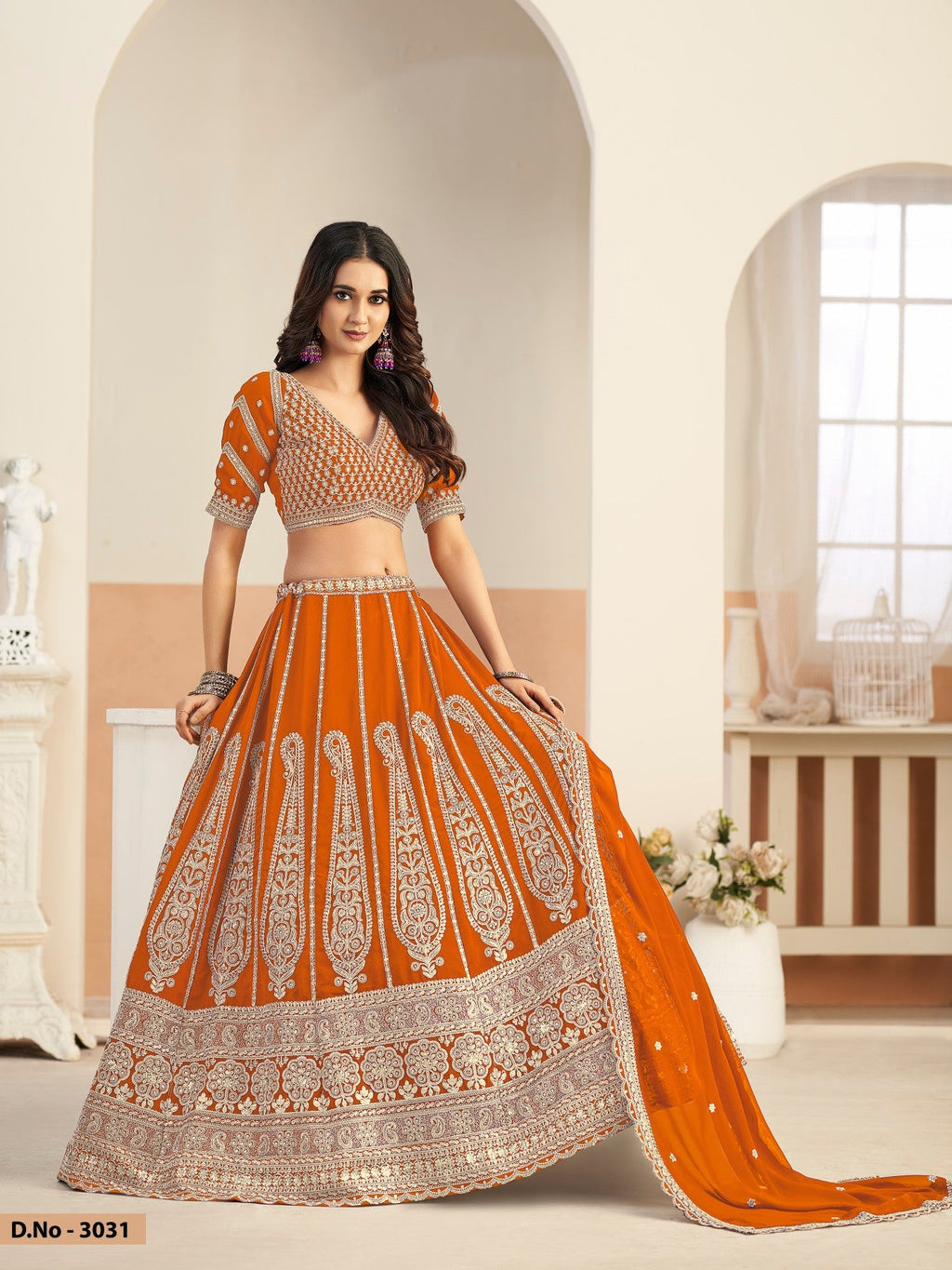 Anaita Orange Faux Georgette Lehenga Choli With Sequence Work | Grocsy