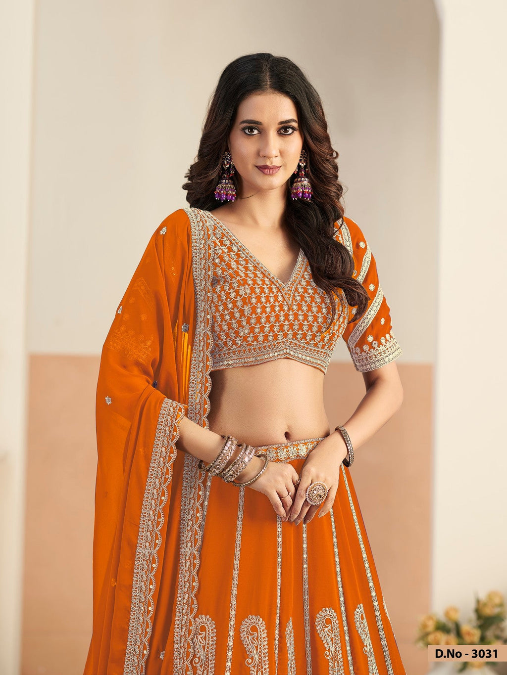 Anaita Orange Faux Georgette Lehenga Choli With Sequence Work | Grocsy
