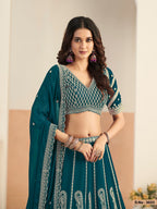Anaita Teal Green Faux Georgette Lehenga Choli With Sequence Work | Grocsy