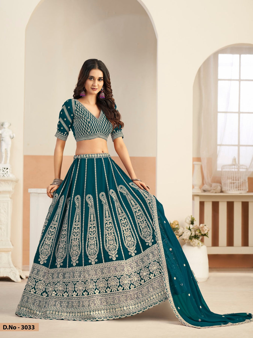 Anaita Teal Green Faux Georgette Lehenga Choli With Sequence Work | Grocsy
