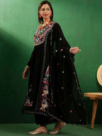 Sangria V Neck Floral Embroidered A Line Kurta with Palazzos & Dupatta | Grocsy