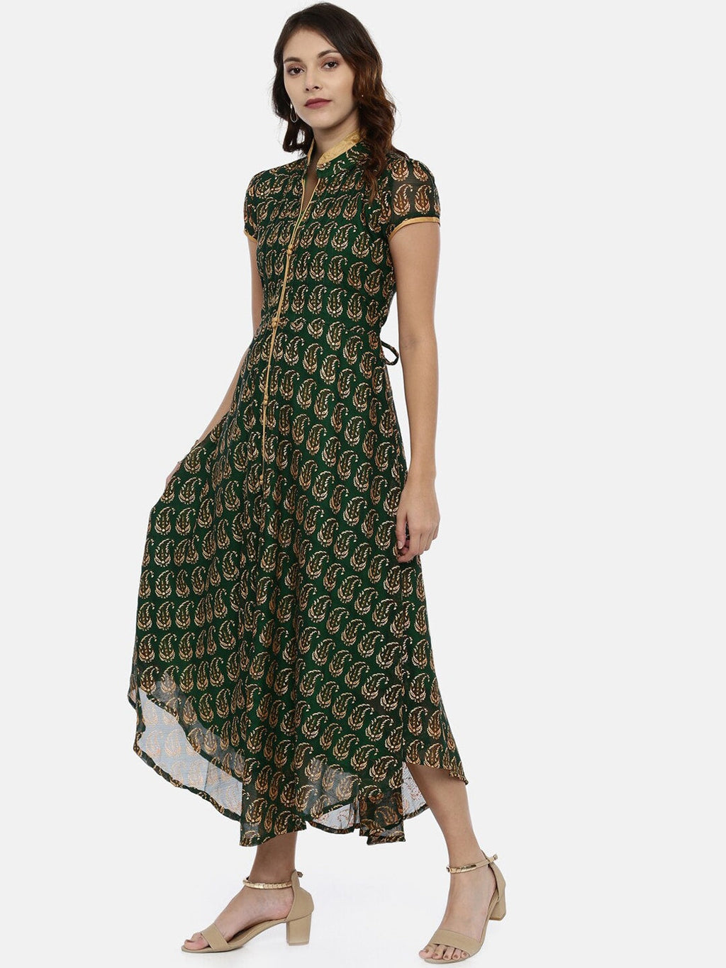 Souchii Green Printed A-Line Dress | Grocsy