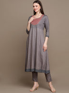 HERE&NOW Ethnic Motifs Embroidered Anarkali Kurta with Trousers & Dupatta | Grocsy
