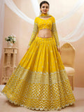 Tulsi Art Beautiful Yellow Zari Embroidered Georgette Haldi Wear Lehenga Choli | Grocsy