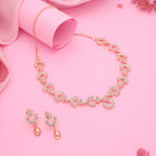 Tehzeeb Creations Gold-Polished White Diamond Necklace With Earrings | Grocsy