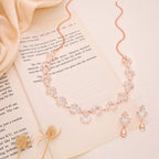 Tehzeeb Creations Gold-Polished White Diamond Necklace With Earrings | Grocsy