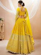 Tulsi Art Beautiful Yellow Zari Embroidered Georgette Haldi Wear Lehenga Choli | Grocsy