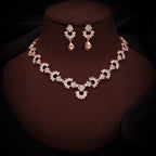 Tehzeeb Creations Gold-Polished White Diamond Necklace With Earrings | Grocsy