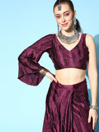 Tikhi Imli Burgundy Accordion Pleated Ready to Wear Saree | Grocsy