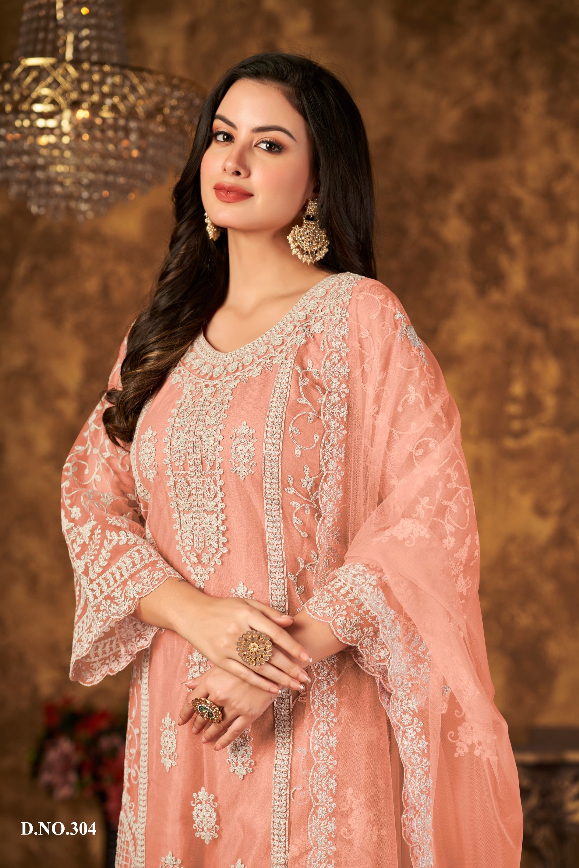 Anaita Orange Embroidered Net Plazzo Suit | Grocsy
