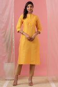 Juniper Women's Mustard Tussar Silk Solid Straight Kurta | Grocsy