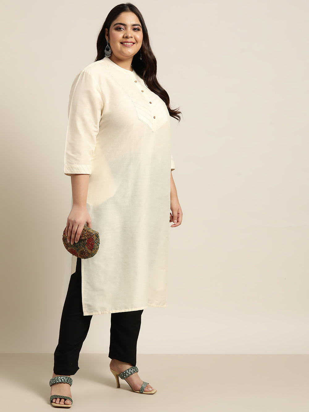 Juniper Women`S Beige Tussar Silk Festive Wear Solid Straight Kurta | Grocsy