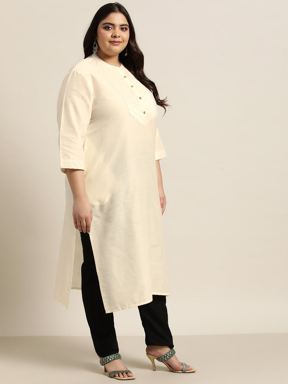 Juniper Women`S Beige Tussar Silk Festive Wear Solid Straight Kurta | Grocsy