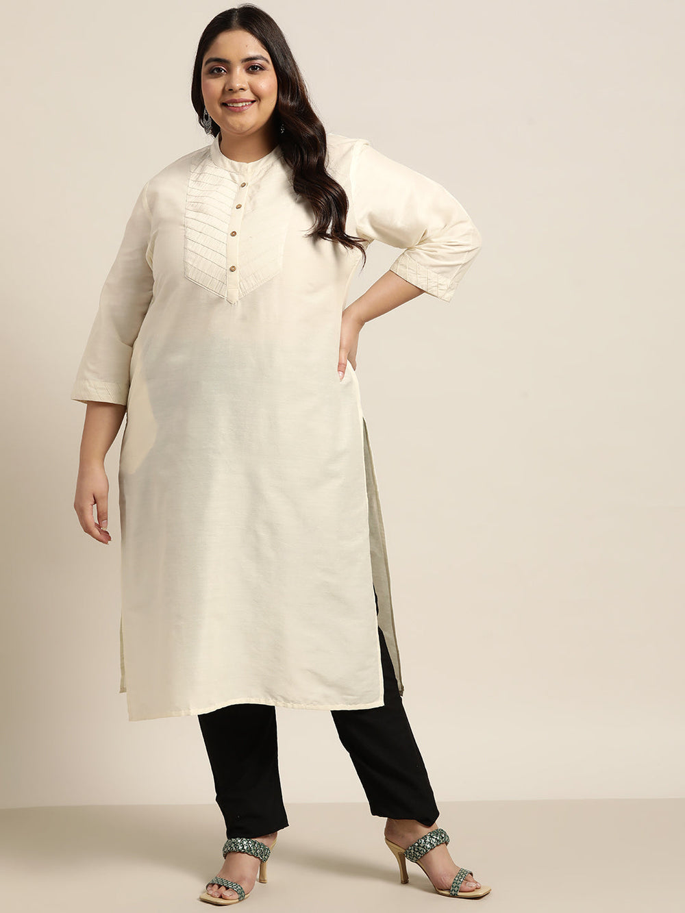 Juniper Women`S Beige Tussar Silk Festive Wear Solid Straight Kurta | Grocsy
