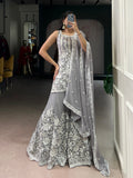 Lorenvalley Fashion Star Georgette Sequins and Thread Embroidery Work Kurta Palazzo Set | Grocsy