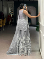 Lorenvalley Fashion Star Georgette Sequins and Thread Embroidery Work Kurta Palazzo Set | Grocsy