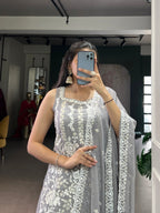 Lorenvalley Fashion Star Georgette Sequins and Thread Embroidery Work Kurta Palazzo Set | Grocsy