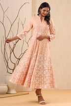 Juniper Women's Peach Ethnic Motif Printed Rayon Maxi Dress | Grocsy