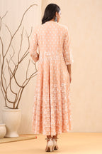 Juniper Women's Peach Ethnic Motif Printed Rayon Maxi Dress | Grocsy