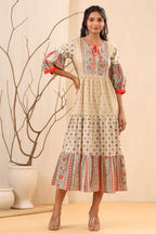 Juniper Womens Beige Cambric Floral Printed Tiered Dress | Grocsy