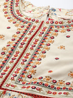 Juniper Women`s Beige Rayon Festive Wear Embroidered & Printed Tiered Dress | Grocsy