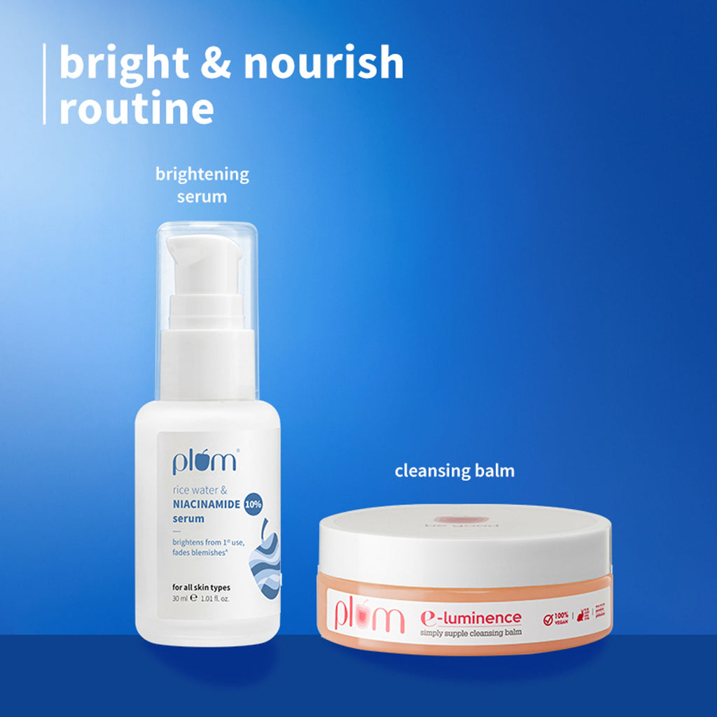 Plum E-Luminence Cleansing Balm and 10% Niacinamide Brightening Face Serum with Rice Water | Grocsy