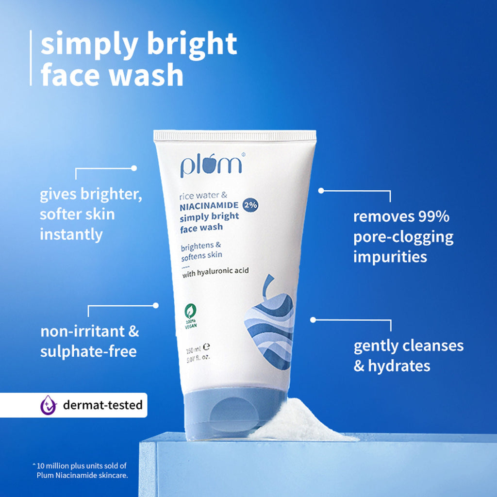 Plum 2% Niacinamide and Rice Water Face Wash and Moisturiser Combo | Grocsy