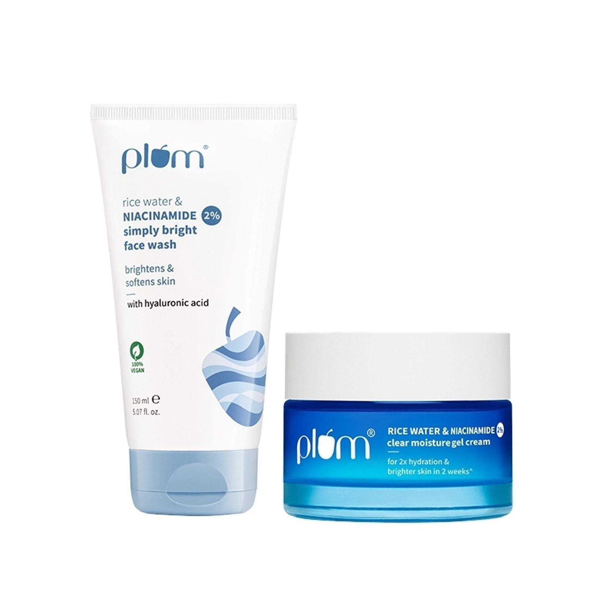 Plum 2% Niacinamide and Rice Water Face Wash and Moisturiser Combo | Grocsy