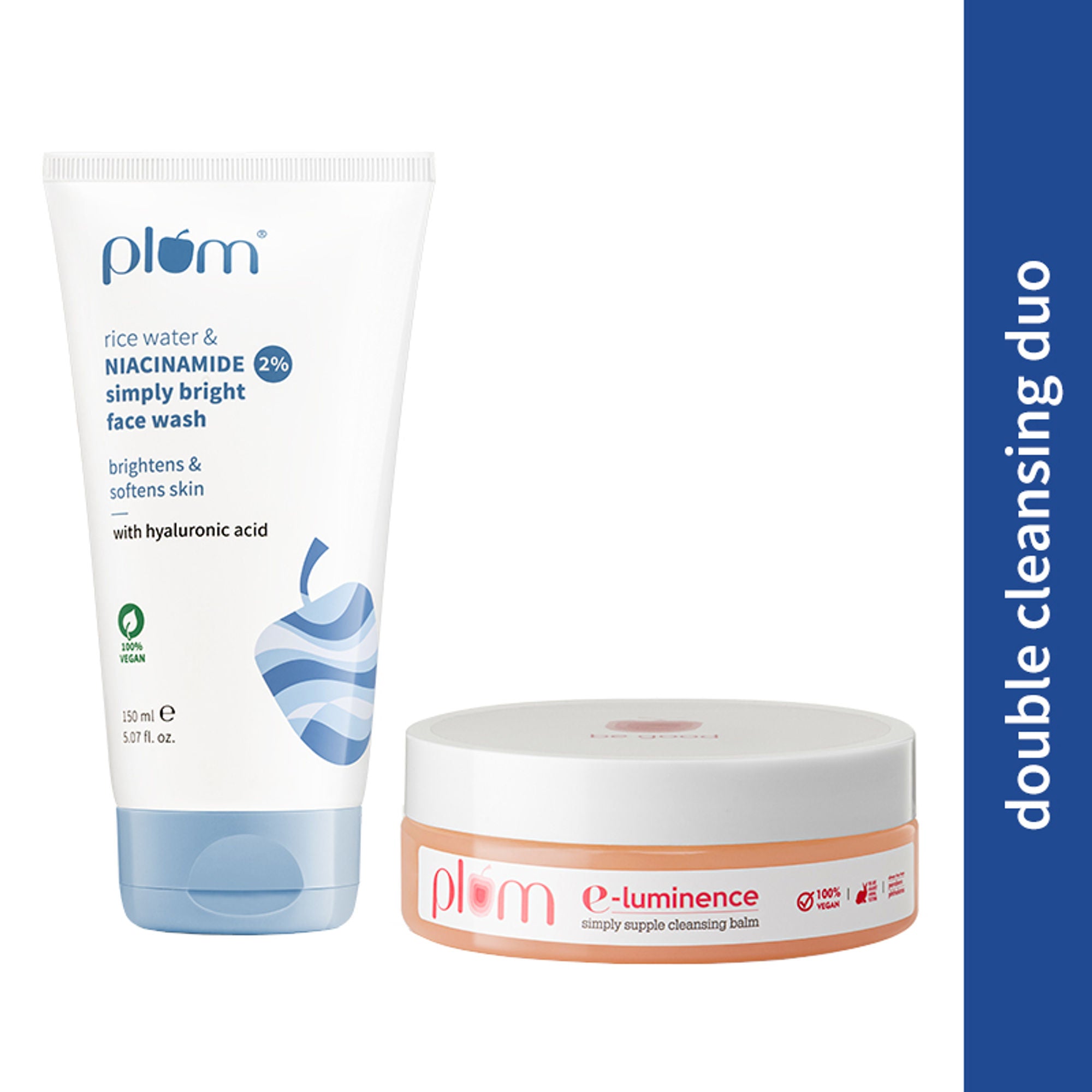 Plum E-Luminence Cleansing Balm and 2% Niacinamide and Rice Water Face Wash | Grocsy