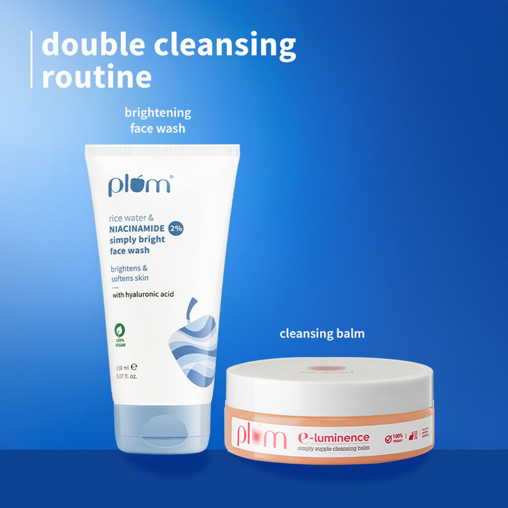 Plum E-Luminence Cleansing Balm and 2% Niacinamide and Rice Water Face Wash | Grocsy