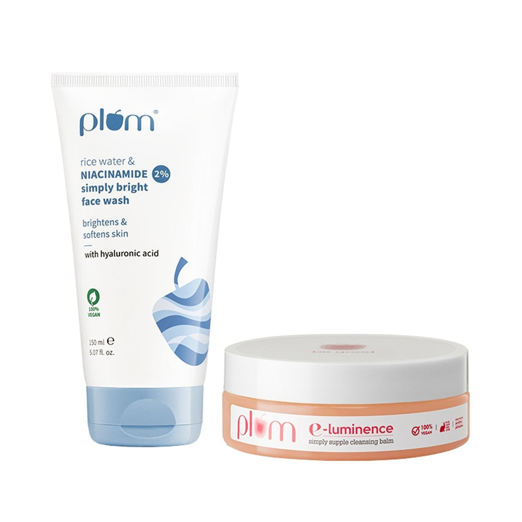 Plum E-Luminence Cleansing Balm and 2% Niacinamide and Rice Water Face Wash | Grocsy