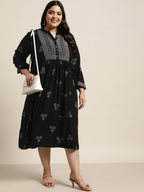 Juniper Women`s Black Rayon Casual Wear Printed Flared Dress | Grocsy
