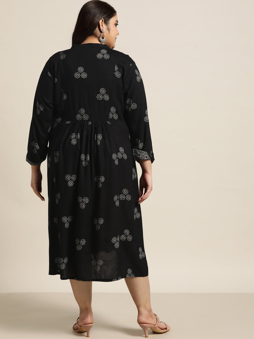 Juniper Women`s Black Rayon Casual Wear Printed Flared Dress | Grocsy