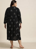 Juniper Women`s Black Rayon Casual Wear Printed Flared Dress | Grocsy