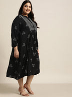 Juniper Women`s Black Rayon Casual Wear Printed Flared Dress | Grocsy