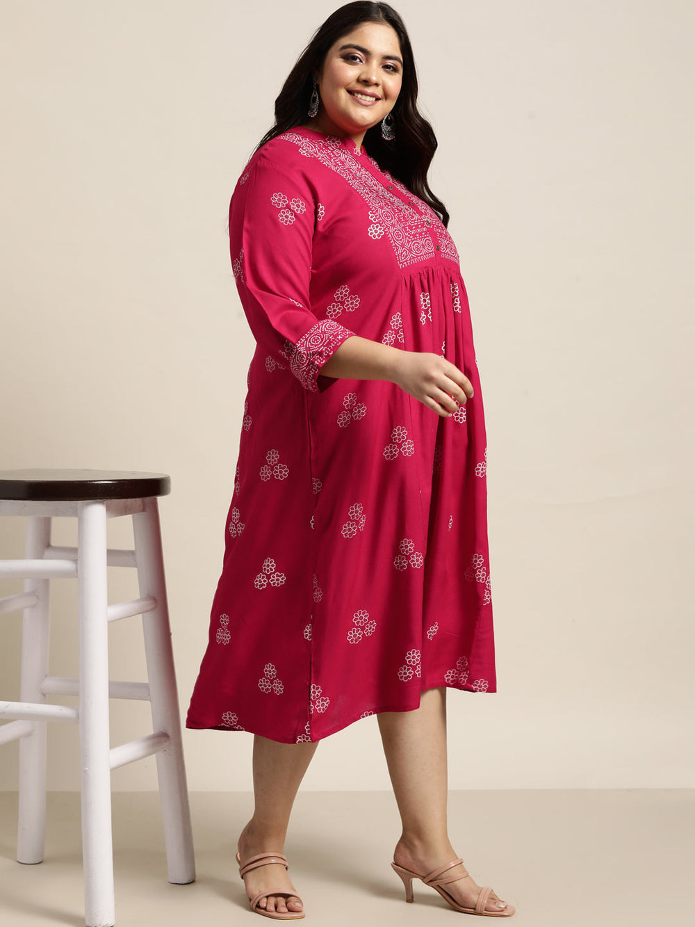 Juniper Women`s Fuchsia Rayon Casual Wear Printed Flared Dress | Grocsy