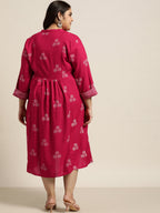 Juniper Women`s Fuchsia Rayon Casual Wear Printed Flared Dress | Grocsy