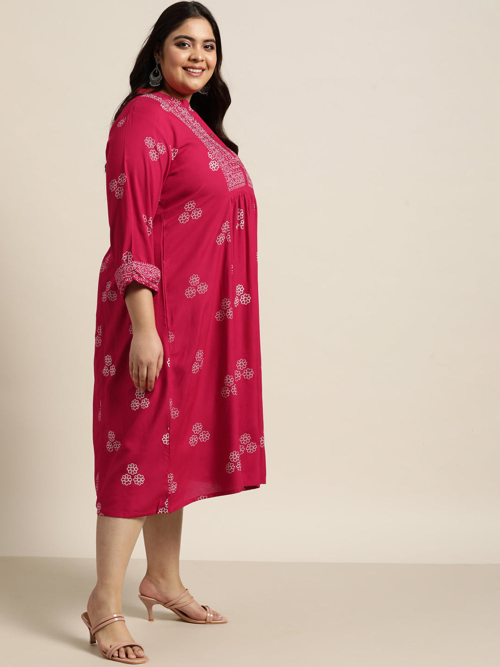 Juniper Women`s Fuchsia Rayon Casual Wear Printed Flared Dress | Grocsy