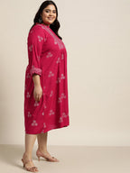 Juniper Women`s Fuchsia Rayon Casual Wear Printed Flared Dress | Grocsy