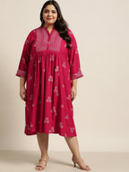 Juniper Women`s Fuchsia Rayon Casual Wear Printed Flared Dress | Grocsy