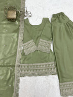 Lorenvalley Fashion Pista Glass Roman Silk with Embroidery Sequence Dori and Jari Work Kurta Farshi Salwar with Dupatta | Grocsy