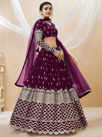 Tulsi Art Gorgeous Wine Sequins Georgette Sangeet Wear Lehenga Choli | Grocsy