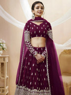 Tulsi Art Gorgeous Wine Sequins Georgette Sangeet Wear Lehenga Choli | Grocsy