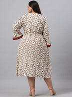 Juniper Women`s Ivory Rayon Festive Wear Embroidered & Printed Flared Dress | Grocsy
