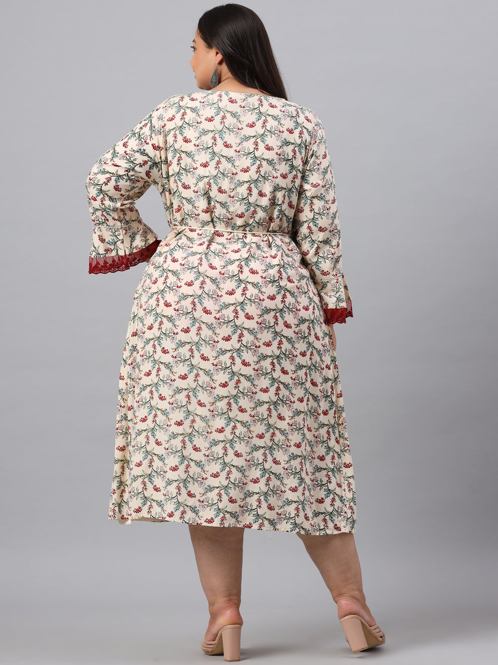 Juniper Women`s Ivory Rayon Festive Wear Embroidered & Printed Flared Dress | Grocsy