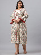 Juniper Women`s Ivory Rayon Festive Wear Embroidered & Printed Flared Dress | Grocsy