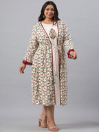 Juniper Women`s Ivory Rayon Festive Wear Embroidered & Printed Flared Dress | Grocsy