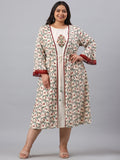 Juniper Women`s Ivory Rayon Festive Wear Embroidered & Printed Flared Dress | Grocsy